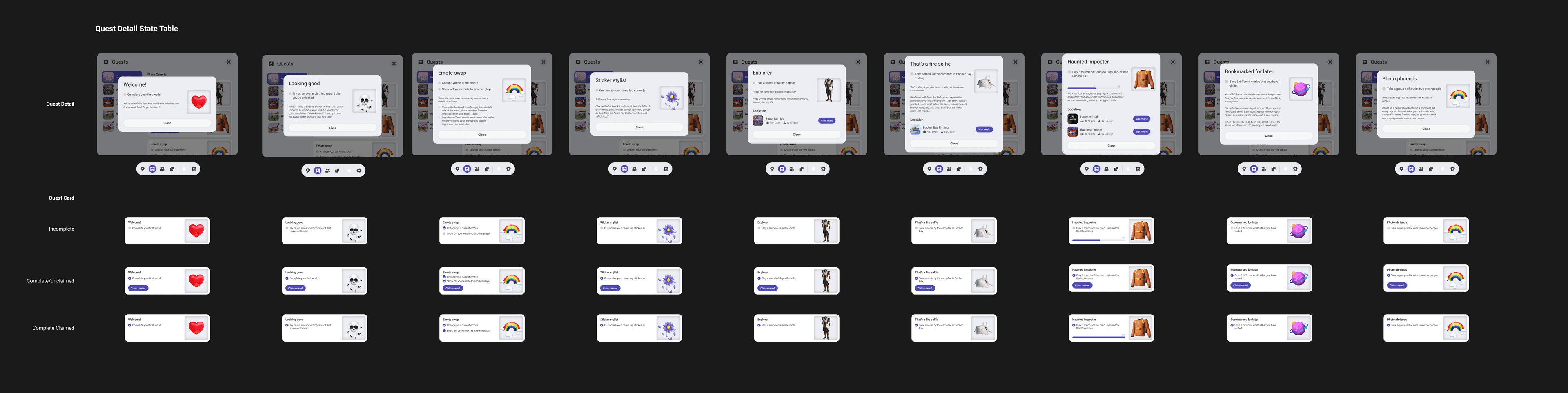 Quest card iterations — Horizon quest design